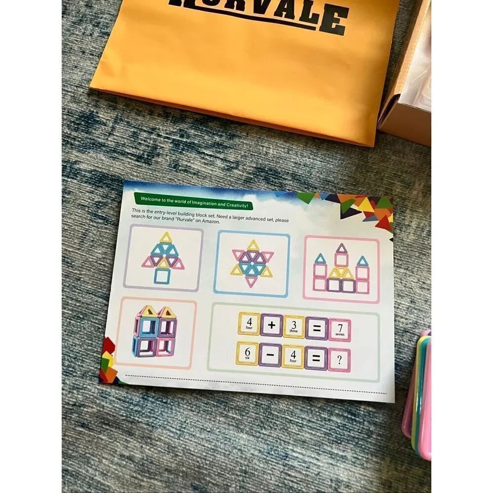 Magnetic Yellow Pink Blue Blocks Tiles Numbers Math Basic Set - Picture 6 of 6